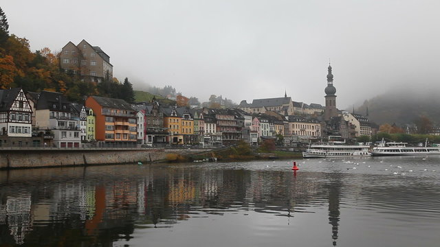 The town Cochem in Germany in the morning fog