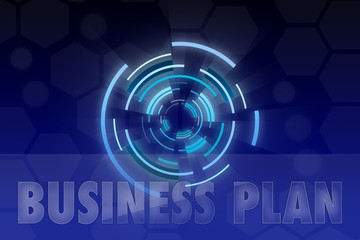 Business Plan word on blue geometric background