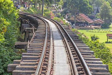 Fototapeta na wymiar Railway track in Kanchanaburi province, Thailand
