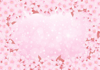 Fototapeta na wymiar 桜の枠　ピンクキラキラ背景