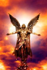 archagel statue with divine light