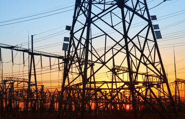 Fototapeta premium In the evening, the outline of substation, it is very beautiful