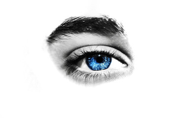 Naklejka premium An insightful beautiful look boy's blue eye