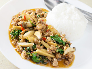 stir fried pork basil and rice