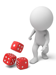 A 3d people standing with some dice. 3d image. Isolated white background