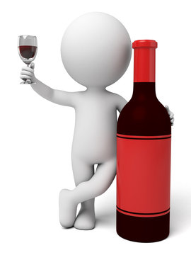 3d businessman with a bottle of wine. 3d image. Isolated white background