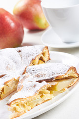 delicious pear tart with coffee on the table