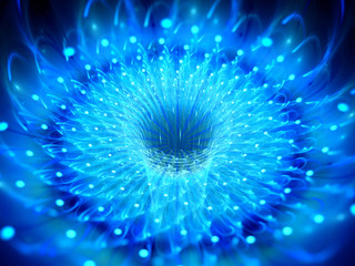 Blue glowing fractal flower or wormhole