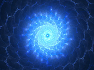 Blue glowing spiral fractal art - obrazy, fototapety, plakaty