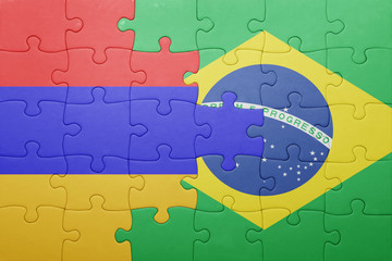 puzzle with the national flag of armenia and brazil