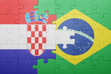 puzzle with the national flag of  and brazil