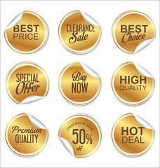 Round white and gold paper sale sticker collection 