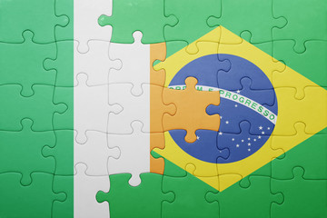 puzzle with the national flag of ireland and brazil