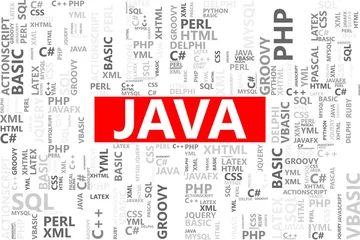 Foto op Plexiglas Java word in tag cloud, Software development concept, Vector gra © vchalup