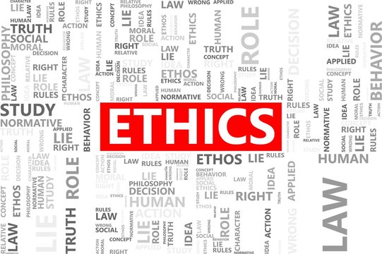 Ethics word in tag cloud, Morality concept, Vector graphics