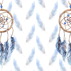 Wall murals Dream catcher Watercolor ethnic tribal hand made feather dreamcatcher template pattern texture background