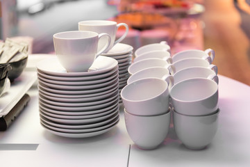 White coffee cups ready to use