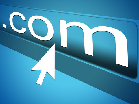 Mouse Cursor pointing at dot com text in Web Browser Address Bar, Arrow Pointer