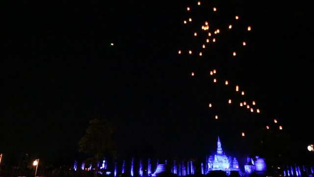 floating lamp in Loy Kratong Festival at Sukhothai Historical Park, Thailand