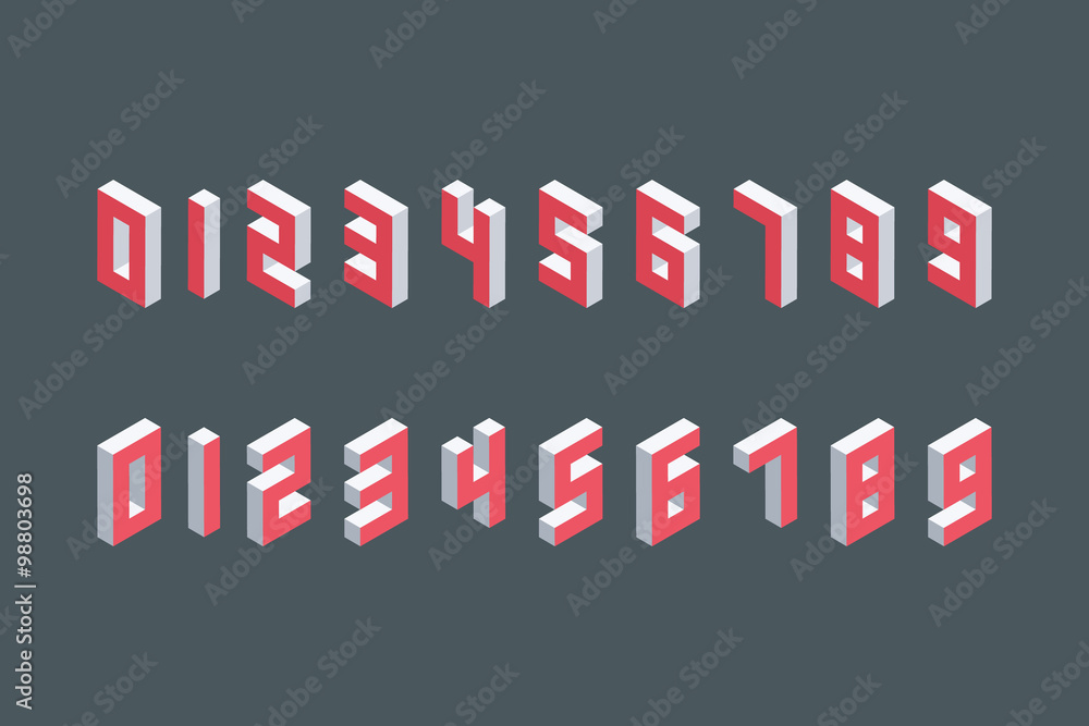 Poster collection of the isometric numbers. three-dimensional elements. vector illustration.