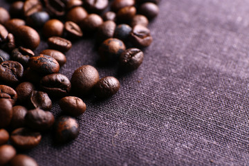 Roasted coffee grains, close-up