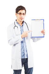 Young doctor with a folder - tablet in the hands