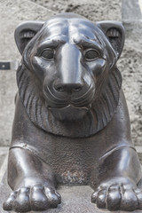 Fototapeta na wymiar Statue of a lion in the downtown of Leipzig, Germany, summer tim