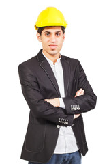 Young worker in the construction helmet