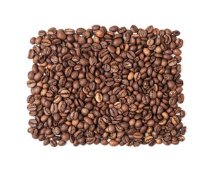 Rectangle of roasted coffee beans isolated on white