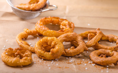 Onion rings with chili on top