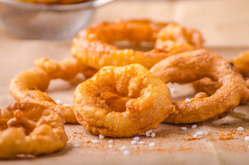 Onion rings with chili on top