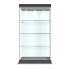 Empty glass cabinet with shelvesl, vector