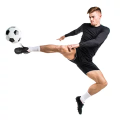 Fotobehang Young blonde man playing football © luismolinero