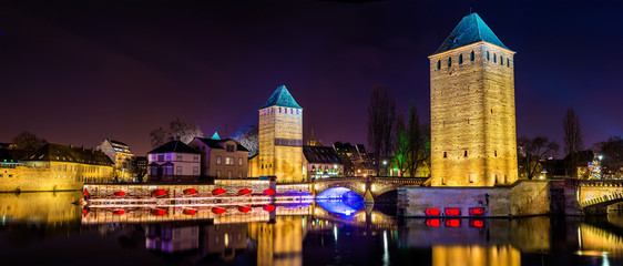 Panorama of Ponts couverts in Petite France quarter of Strasbour