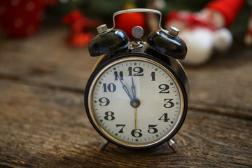 Vintage clock on christmas background