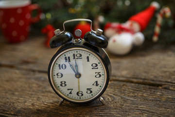 Vintage clock on christmas background
