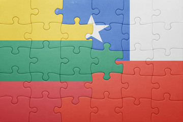 Fototapeta premium puzzle with the national flag of chile and lithuania
