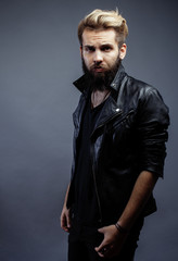 Obraz premium young attractive bearded hipster man gesturing emotional screaming in studio sucsess