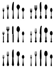 Set of black silhouettes of cutlery, vector