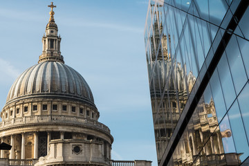 St Pauls Cathedral dome and its reflection in glass building