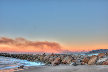 Smoke wafting across the horizon from the hillside fire.
