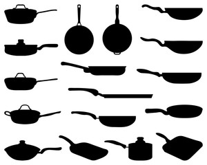 Black silhouettes of a frying pan, vector
