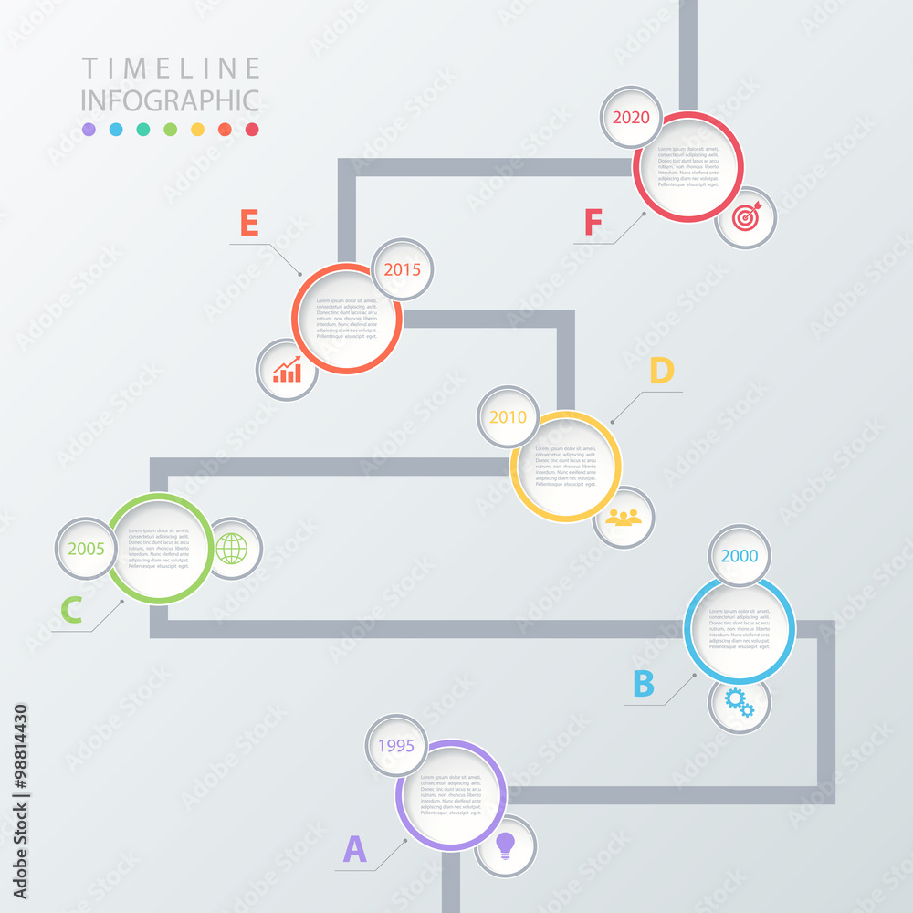 Poster Road timeline infographic design template with color icons. Vector illustration for workflow layout, diagram, number options, web design.