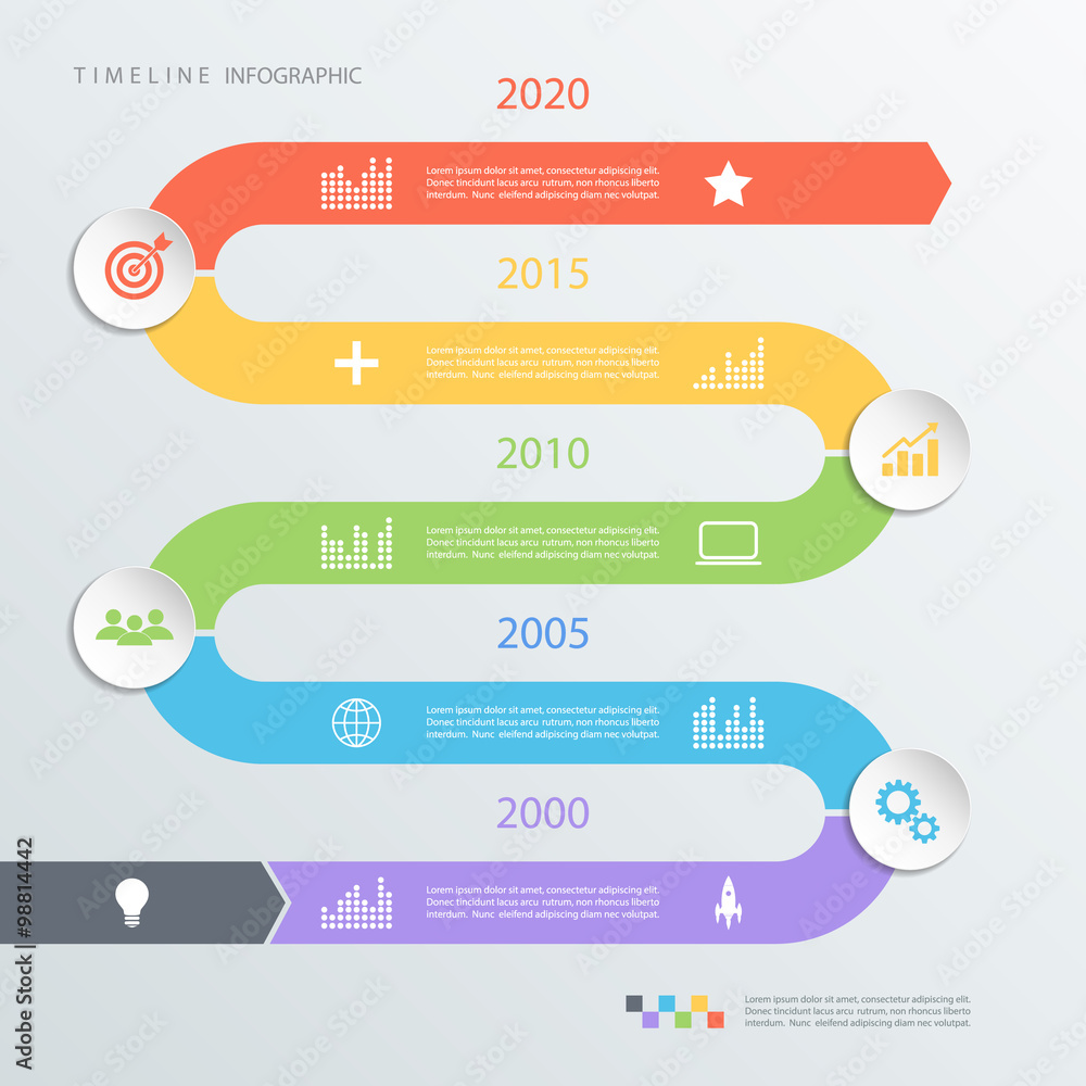 Poster Road timeline infographic design template with color icons. Vector illustration for workflow layout, diagram, number options, web design.