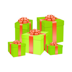 Vector gift box with red bow ribbon.