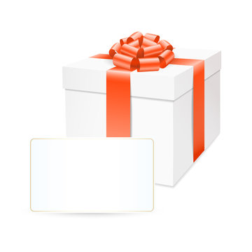 Vector gift box with red bow ribbon.