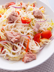 Rice noodle salad with tuna fish