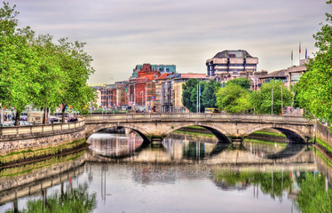 Fototapeta na wymiar O'Donovan Rossa Bridge in Dublin - Ireland