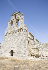 Ruins of El Salvador church in Mota del Marqués town on a summer day, Valladolid, Spain