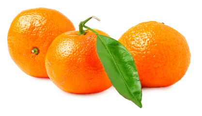 Three ripe mandarins isolated on white background